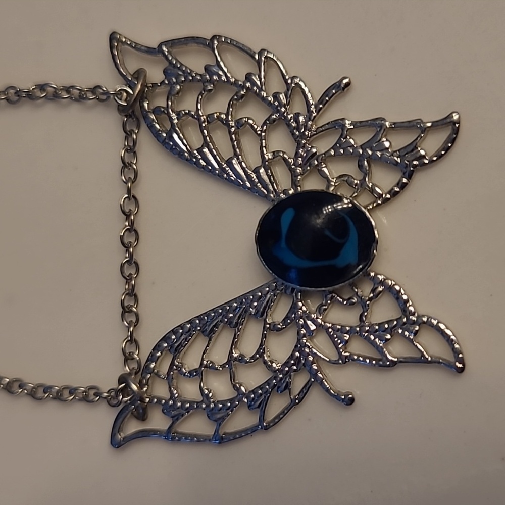 Butterfly Blue Multitonal Blue Center Accent On Silver-tone Butterfly Necklace - Picture 11 of 12